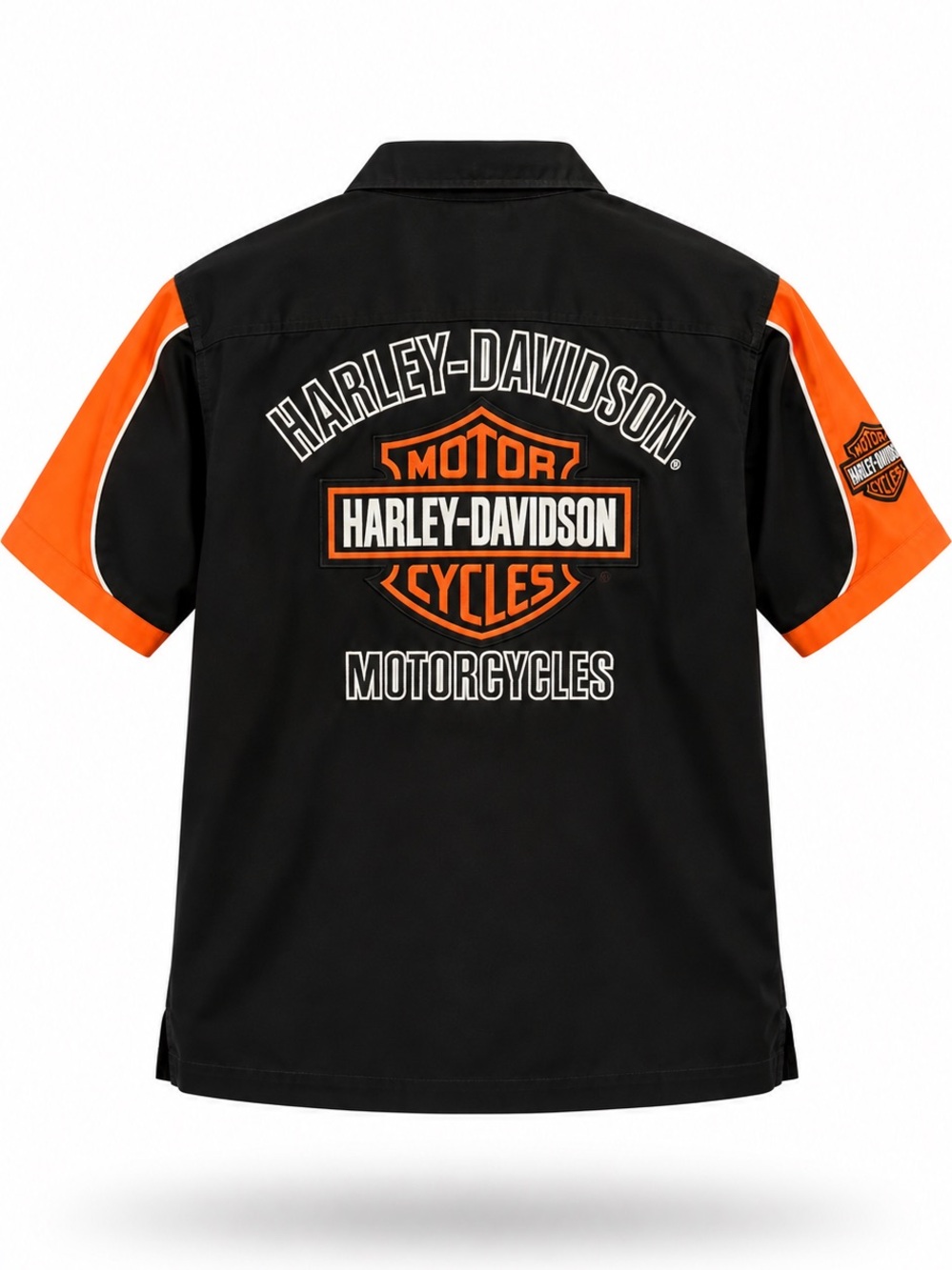 Harley-Davidson | L | Black & Orange Short Sleeve Logo Work Shirt